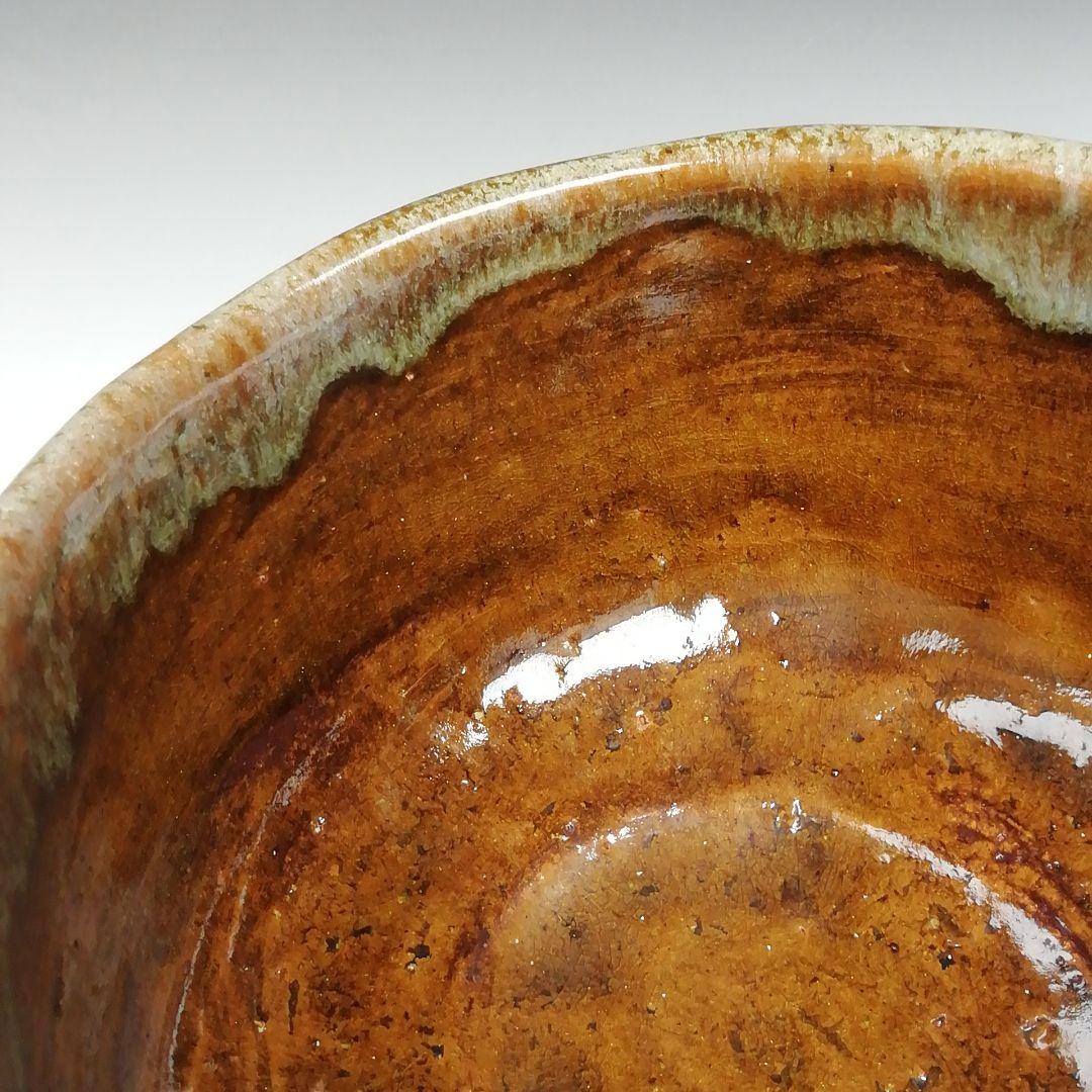 Ohi Ware Tea Bowl by Ohi Ippei — Amber Kaki Glaze, Drip Rim Effect, Signed Box, Kanazawa Kiln