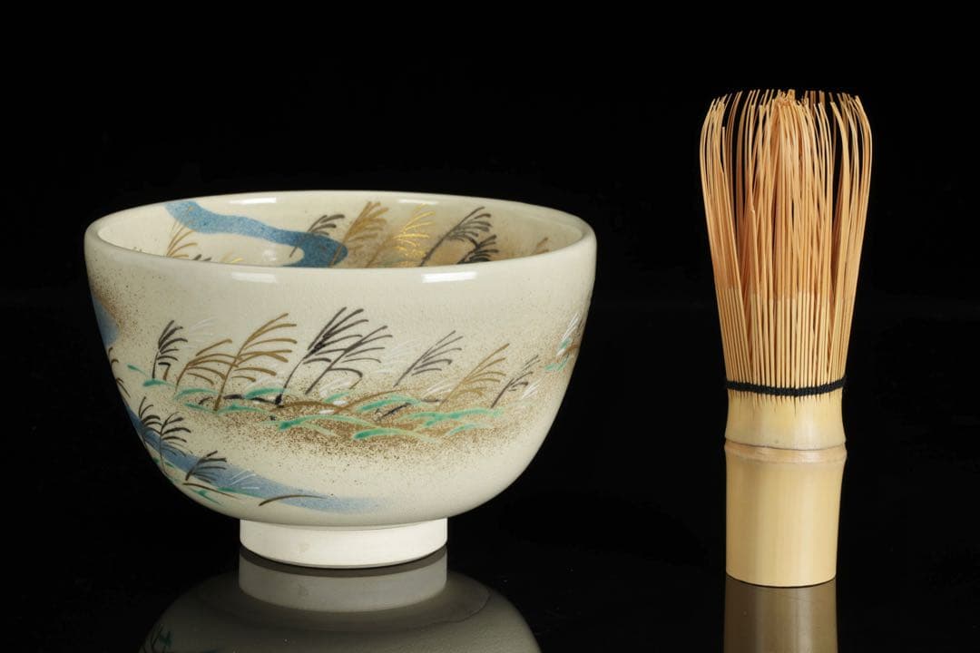 Tsuuji Azan Ninsei-Utsushi Nowaki Tea Bowl — Kyo-yaki Autumn Storm Chawan with Tomobako
