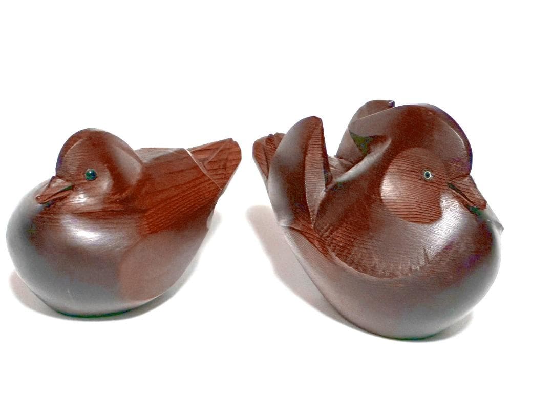 Suzuki Jinshi Hida Takayama Ittobori Mandarin Duck Pair — Ichii Yew Wood, Oshidori Kogo, Tomobako