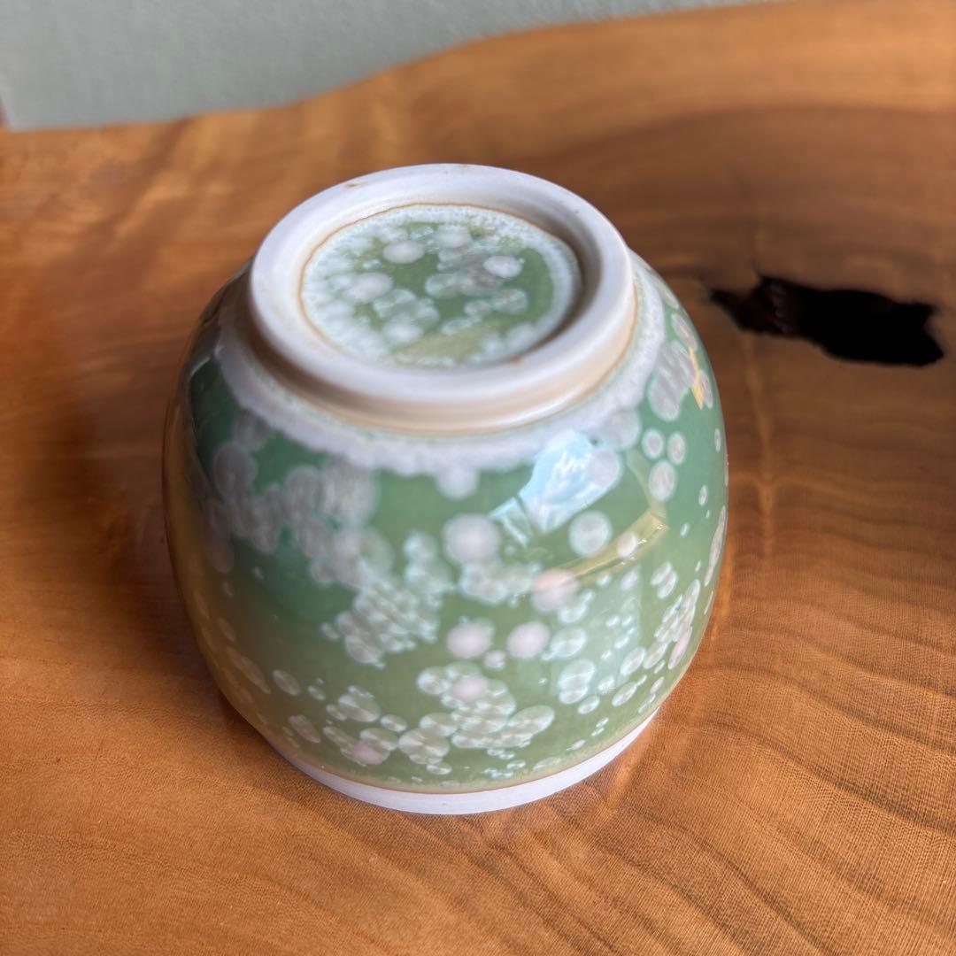 Tobe Ware Cha-ire Green Crystalline Glaze Tea Caddy by Tange Wakichi — Wako-gama, Tomobako