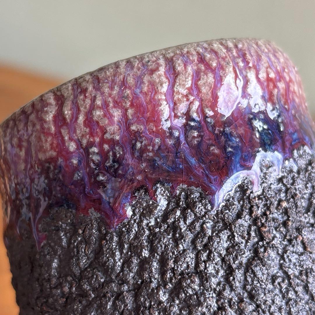 Shintsu Yunomi | Volcanic Texture Purple-Blue Kiln-Change Glaze | Signed Box | Tea Cup