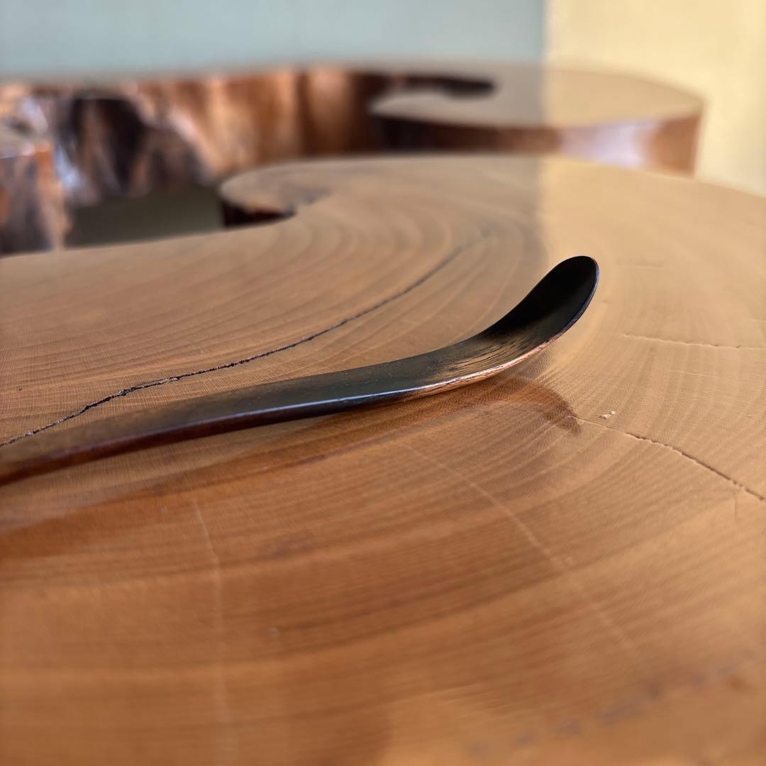 Black Persimmon Tea Scoop, Fuki-urushi Finish — Wooden Box | 黒柿 茶杓 拭漆