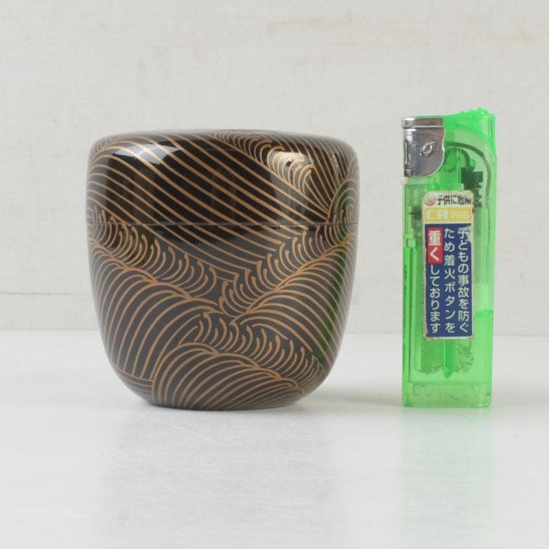 Japanese Lacquer Tea Caddy | Natsume with Gold Wave Maki-e | Sasaki Sosho | Hisada Jingyusai Inscription | Heian Kyoto