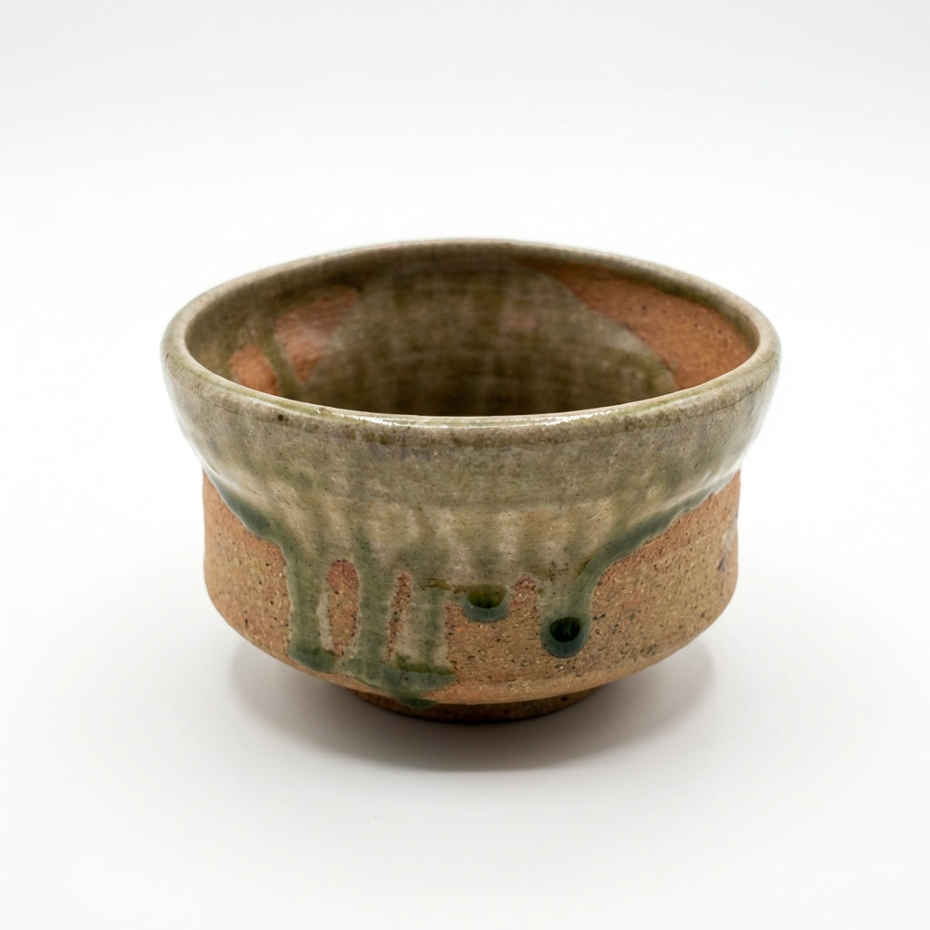 Iga Ware Tea Bowl - Green Ash Glaze Chawan with Natural Kiln Effects