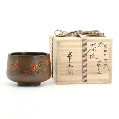 Tatsuta River Maki-e Lacquer Tea Bowl by Yoshida Kasei - Nashiji Interior