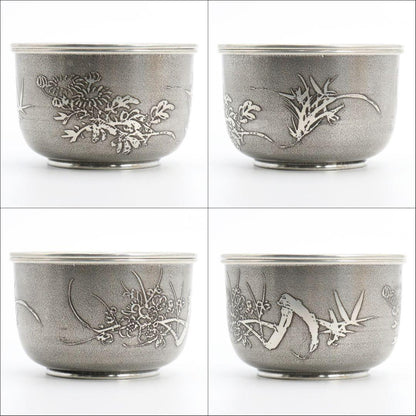 Four Gentlemen Tin Kensui by Daimaru Seisei — Shippo Openwork Lid