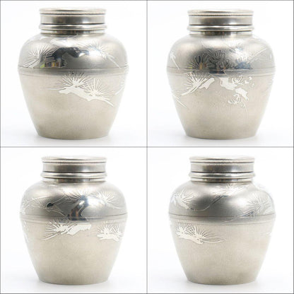 Iwakiri Bikodo Satsuma Tin Tea Canister — Pine Tree Relief Suzuki Chashinka