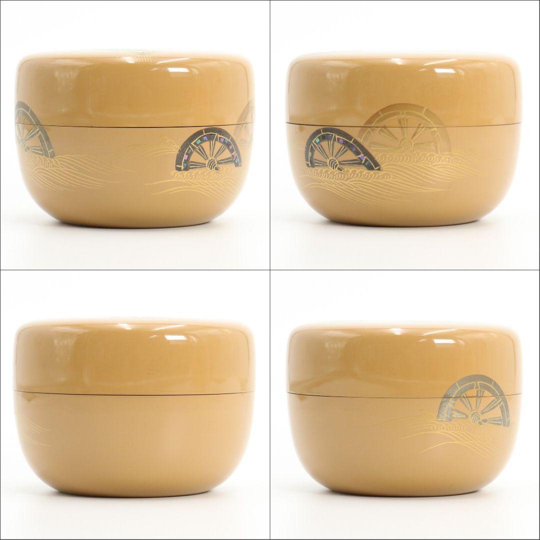 Dojo Soko White Lacquer Genji Cart Wheel Maki-e Ohira Natsume Tea Caddy
