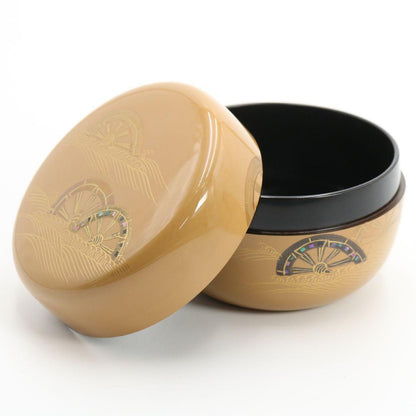 Dojo Soko White Lacquer Genji Cart Wheel Maki-e Ohira Natsume Tea Caddy