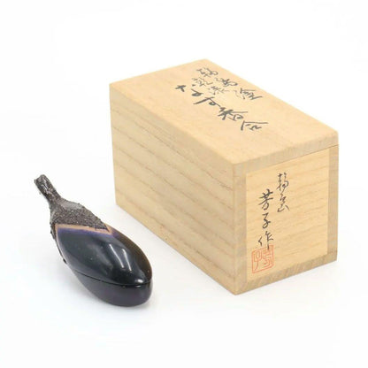 Matsui Yoshiko Wajima Lacquer Kanshitsu Eggplant Incense Container Kogo