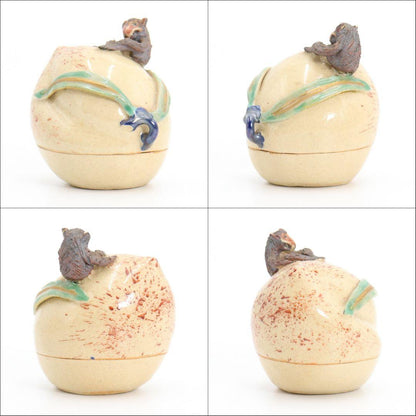 Shozan Ninsei-Style Monkey on Peach Kogo — Kyoto Incense Container