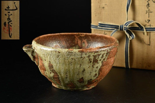Shibu-Kamiko Katakuchi Bowl by Tsubojima Dohei — Hironaga Kiln, Lacquer Lid, Signed Wooden Box