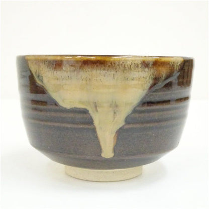 Zeze Ware Faceted Tea Bowl by Iwasaki Shinsada — Dark Glaze Chawan with Tomobako, Japanese Ceramics