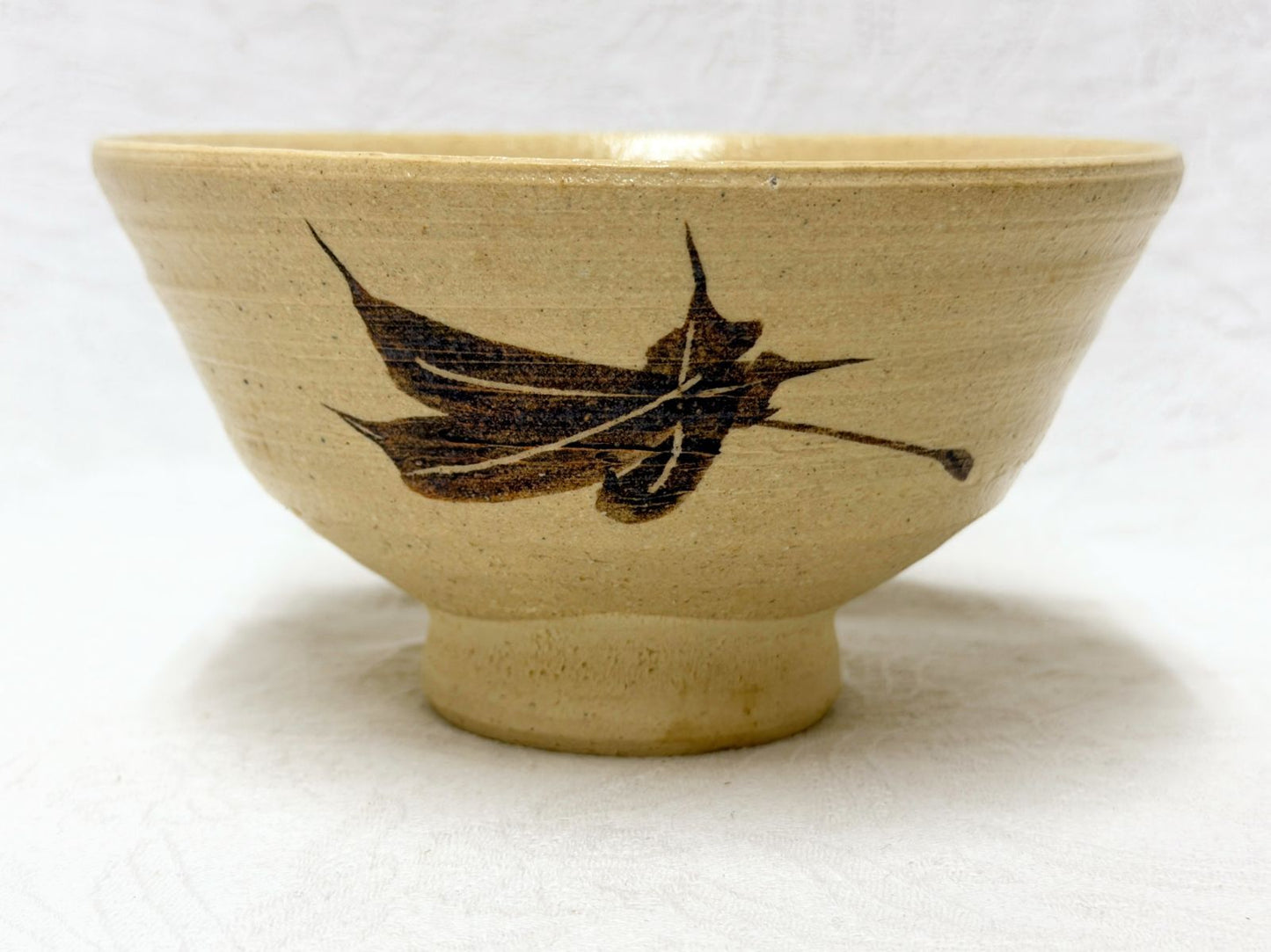 Iron-Painted Maple Leaf Chawan by Kuroki Gicao — Otsuda River Tea Bowl, Signed Tomobako