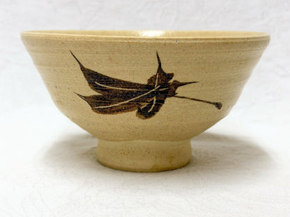 Iron-Painted Maple Leaf Chawan by Kuroki Gicao — Otsuda River Tea Bowl, Signed Tomobako