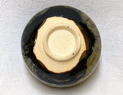 Tenmoku-Style Matcha Bowl by Nakano Shohei — Iron Glaze with Golden Scatter, Signed Box