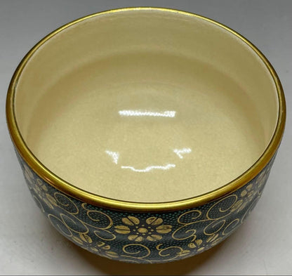 Kutani Chawan with Ao-Chibu and Gold Tessen by Shoka — Matcha Bowl, Tomobako