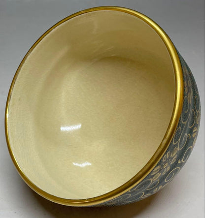 Kutani Chawan with Ao-Chibu and Gold Tessen by Shoka — Matcha Bowl, Tomobako