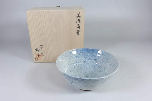 Mino Seika Tea Bowl by Fuji-gama Kazuko - Blue and White Cobalt Chawan