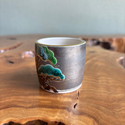 Kyo Ware Futa-oki Lid Rest | Silver Overglaze Pine by Heian Toho | Tomobako