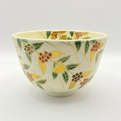 Iro-e Komurasaki Chawan by Fukumoto Miki, Kyo-yaki Tea Bowl with Signed Box