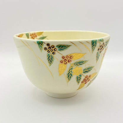 Iro-e Komurasaki Chawan by Fukumoto Miki, Kyo-yaki Tea Bowl with Signed Box