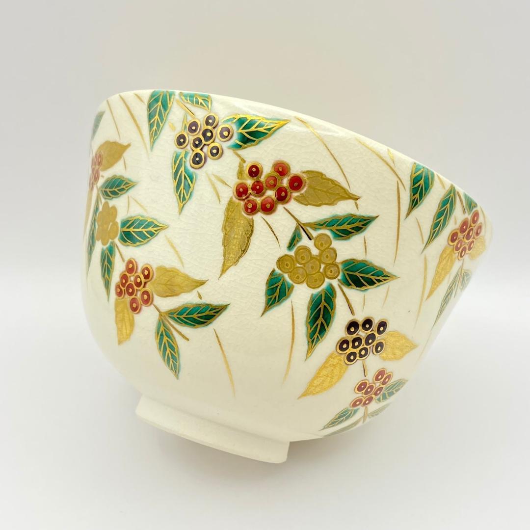 Iro-e Komurasaki Chawan by Fukumoto Miki, Kyo-yaki Tea Bowl with Signed Box
