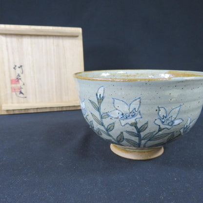 Bellflower Kikyo Chawan - Japanese Autumn Tea Bowl with Signed Wooden Box