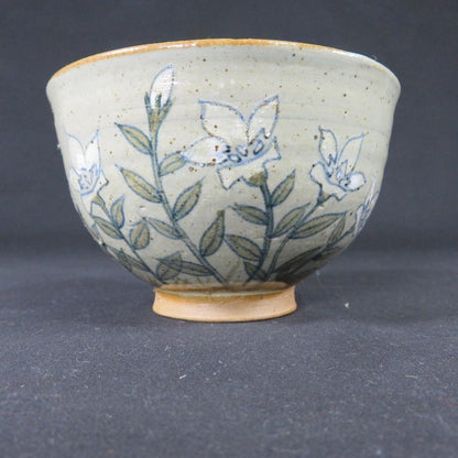 Bellflower Kikyo Chawan - Japanese Autumn Tea Bowl with Signed Wooden Box