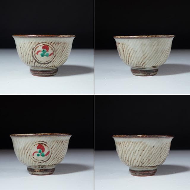 Shimaoka Tatsuzo Jōmon Zōgan Guinomi with Aka-e Floral Medallion