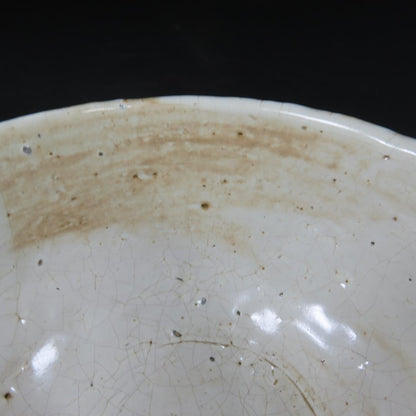 White Crackle Glaze Tea Bowl with Double Seals - Japanese Chawan Kannyu Style with Signed Box