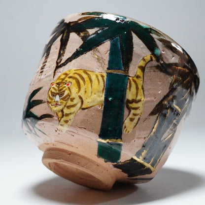 Eiraku Sokuzen XVI Kenzan-Style Tiger in Bamboo Chawan — Senke Jisshoku