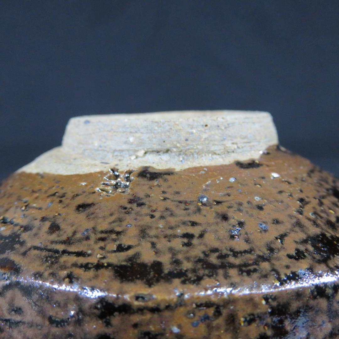 Black Tenmoku Tea Bowl with Starry Glaze - Japanese Matcha Chawan Signed