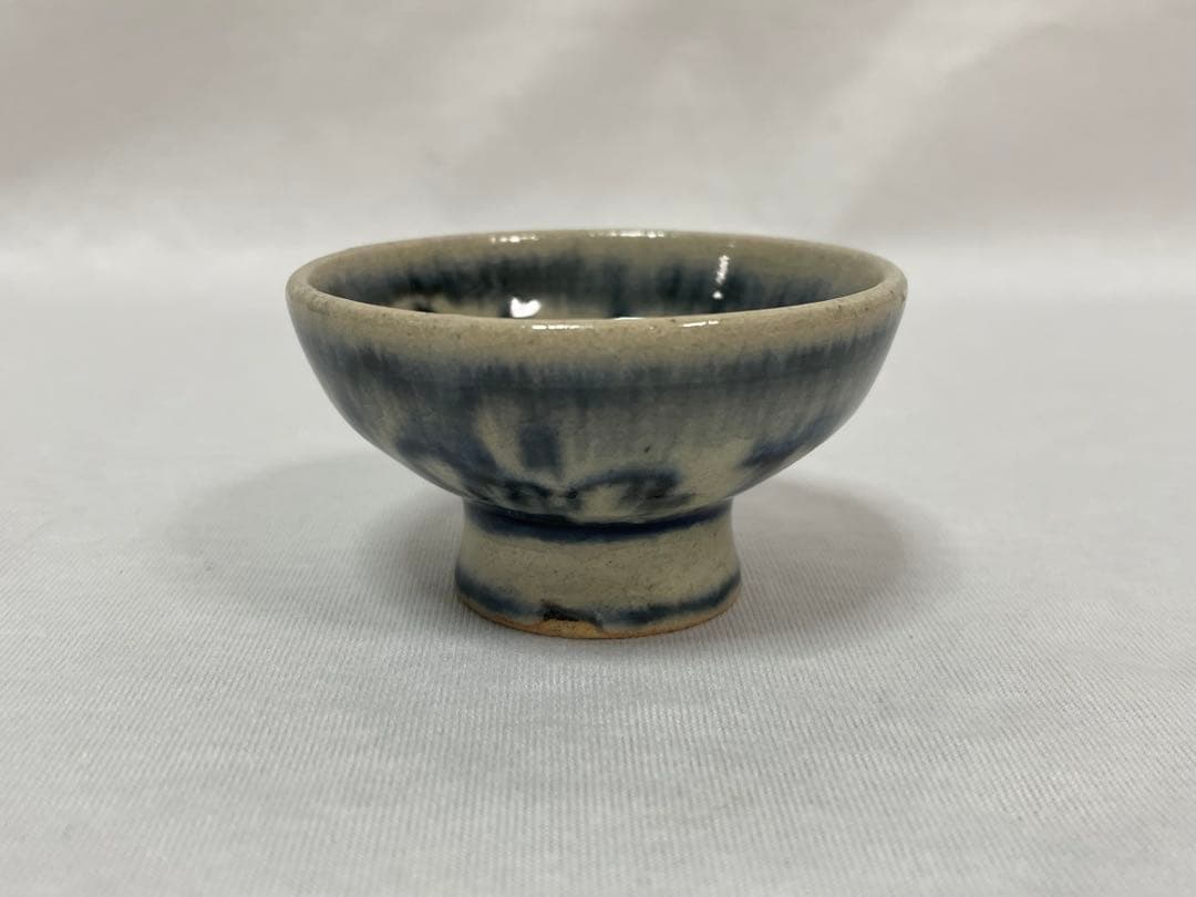 Annam Style Guinomi by Horino Shoji - Blue Crackle Glaze Sake Cup with Artist Pamphlet