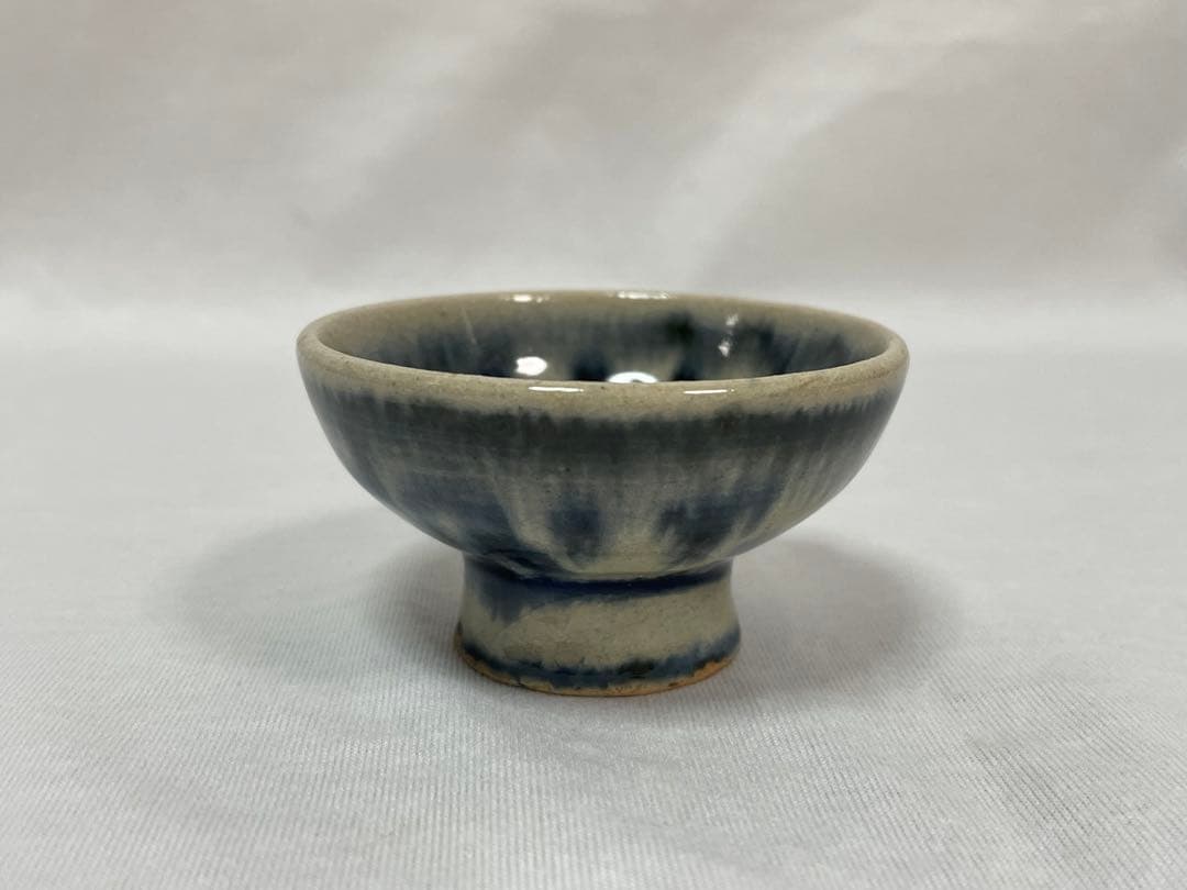 Annam Style Guinomi by Horino Shoji - Blue Crackle Glaze Sake Cup with Artist Pamphlet