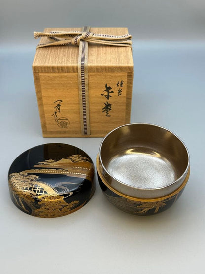 Chahei Issai | Natsume Tea Caddy | Sumiyoshi Maki-e | Shrine Landscape | Shifuku Silk Bag | Tomobako