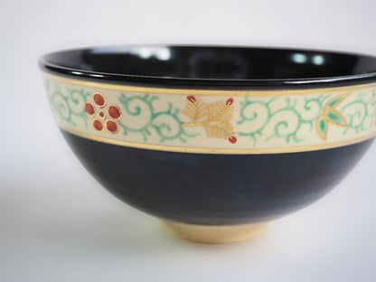 Eiraku Zengoro XVI Ninsei-guro Tea Bowl - Pine Bamboo Plum with Tantansai Inscription