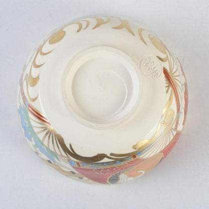 Kyo-yaki Iro-e Fan and Crane Chawan by Hashimoto Shiu — Gold Overglaze Tea Bowl