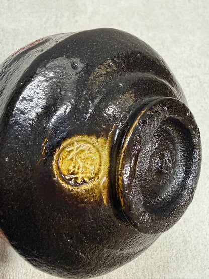 Black Raku Tea Bowl by Sasaki Shoraku — Kyoto Kiln, Tomobako, Rain-Drip Glaze