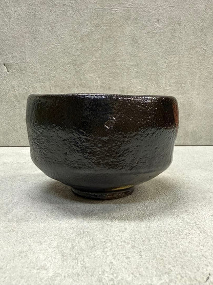 Black Raku Tea Bowl by Sasaki Shoraku — Kyoto Kiln, Tomobako, Rain-Drip Glaze