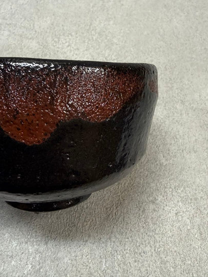 Black Raku Tea Bowl by Sasaki Shoraku — Kyoto Kiln, Tomobako, Rain-Drip Glaze