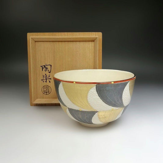 Fan-Motif Matcha Chawan — Wooden Box Inscribed Morisato Toraku