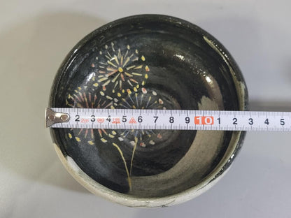 Raku Tea Bowl with Fireworks Design by Rakunyu - Summer Festival Hanabi-e Chawan