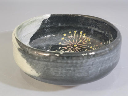Raku Tea Bowl with Fireworks Design by Rakunyu - Summer Festival Hanabi-e Chawan