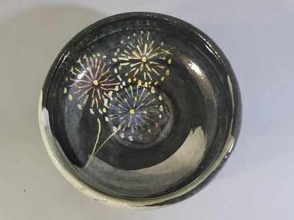 Raku Tea Bowl with Fireworks Design by Rakunyu - Summer Festival Hanabi-e Chawan