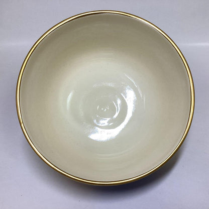 Omuro-yaki Tea Bowl by Tsuboya Namie — Seigaiha Wave & Shochikubai — Gold Ground Overglaze Enamel