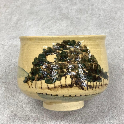 Fujina-yaki Pine Landscape Tea Bowl by Tsuchiya Zenshiro - Unzen Kiln Chawan with Box