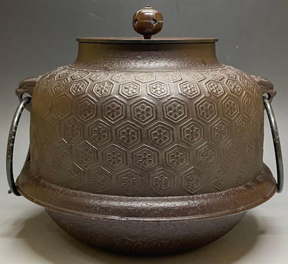 Shinnari Chagama Tea Kettle by Takahashi Keizan, Kikko Hanabishi, Signed Box