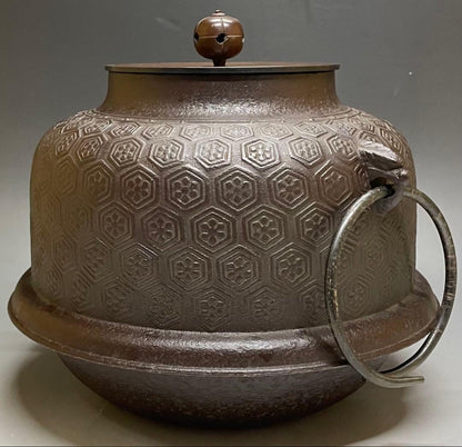 Shinnari Chagama Tea Kettle by Takahashi Keizan, Kikko Hanabishi, Signed Box