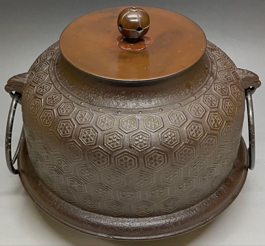 Shinnari Chagama Tea Kettle by Takahashi Keizan, Kikko Hanabishi, Signed Box